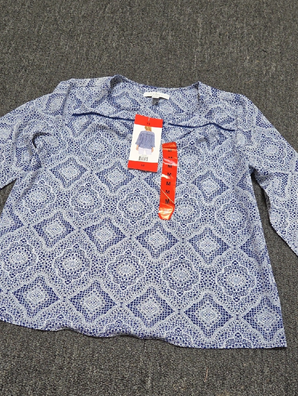 (#1) Fever Women's Blue Patterned Long-Sleeve Top